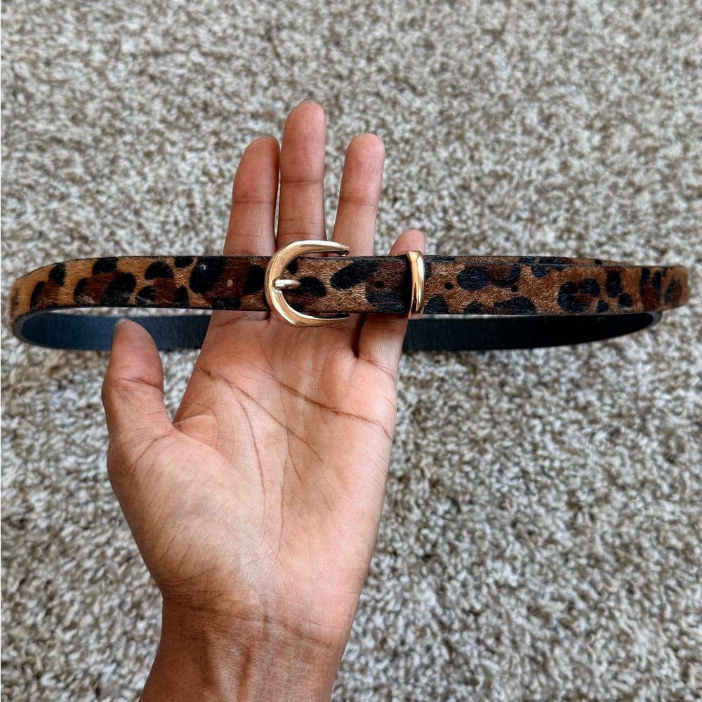 Amazon Leopard-Print Slim Belt with Gold Buckle